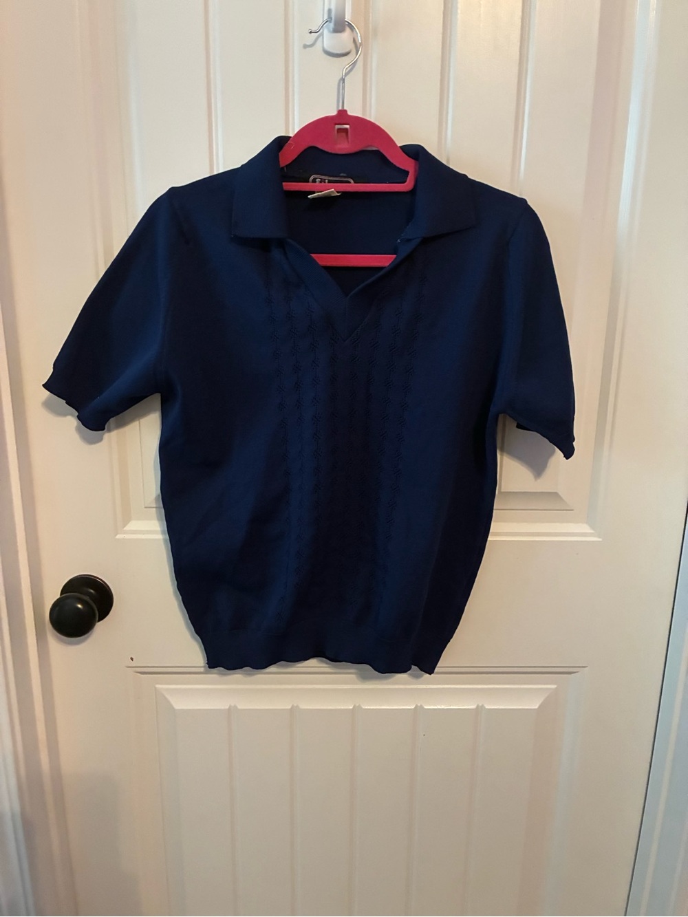 Women's Navy Short-Sleeve Polo Knit Top